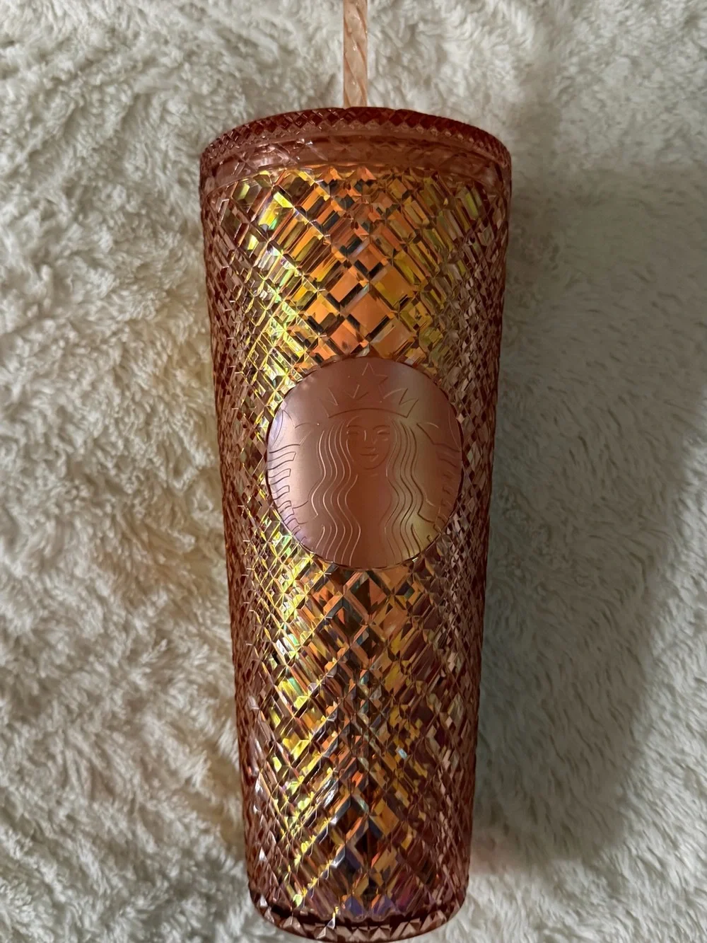 Starbucks Iridescent Rose Gold Diamond-Textured Tumbler